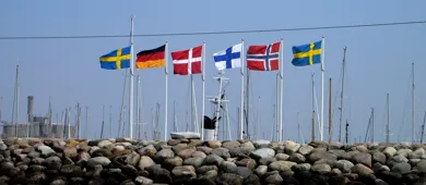 Flagstænger med svensk, tysk, dansk, finsk og norsk flag